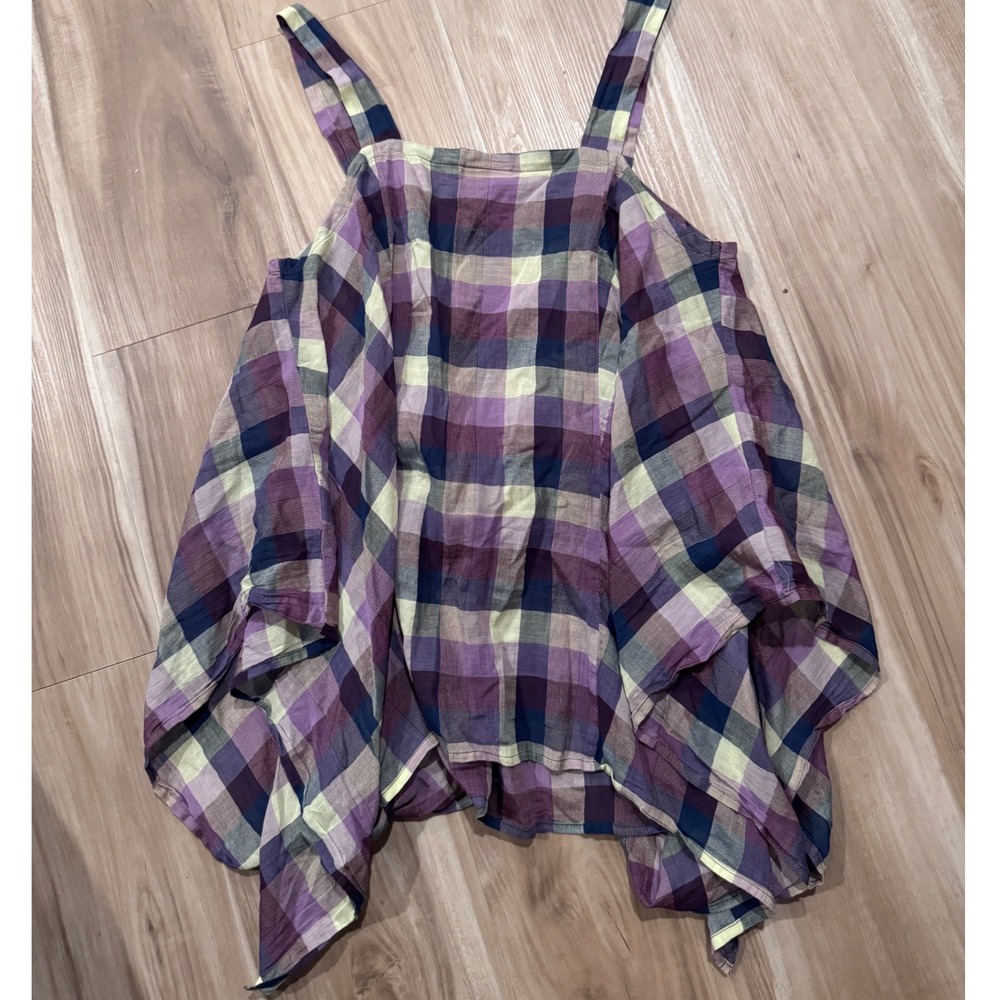 Anthropologie Holding Horses‎ Plaid Asymmetrical Hem flowy Top S Purple Green t2